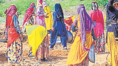 Women labourers work at a site under the Mahatma G 1734706946137